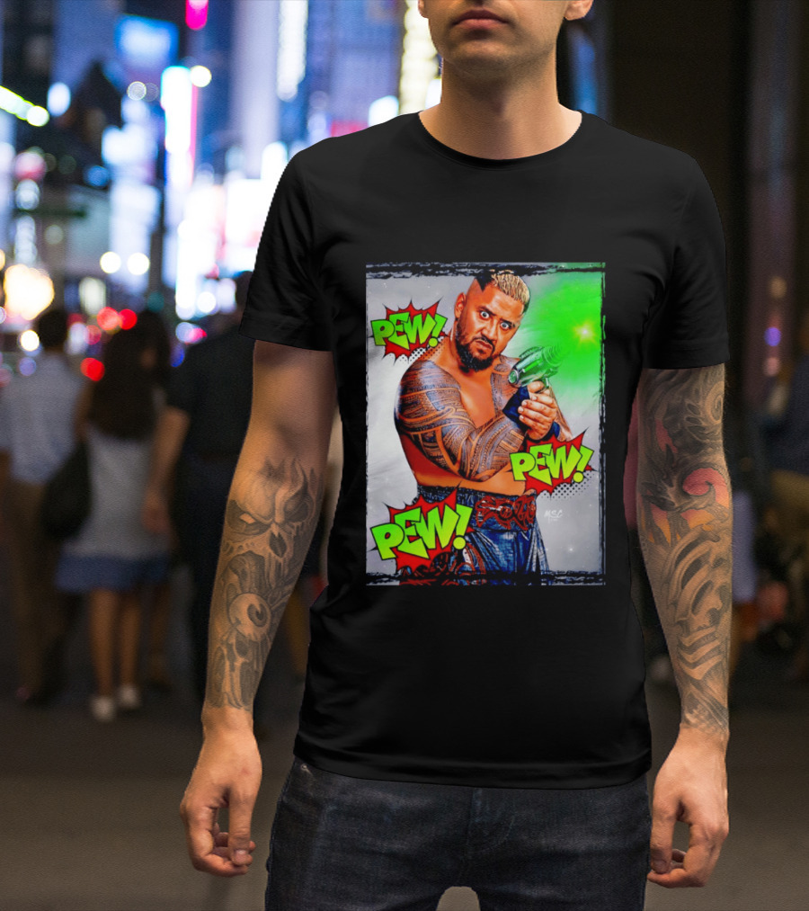 Solo Sikoa Pew Pew Pew WWE Wrestling Comic Style Laser Gun Action T-Shirt