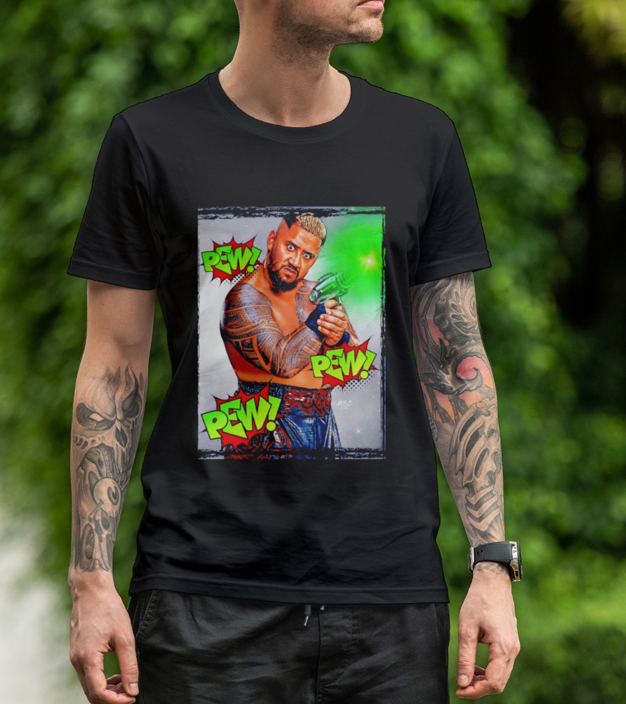 Solo Sikoa Pew Pew Pew WWE Wrestling Comic Style Laser Gun Action T-Shirt