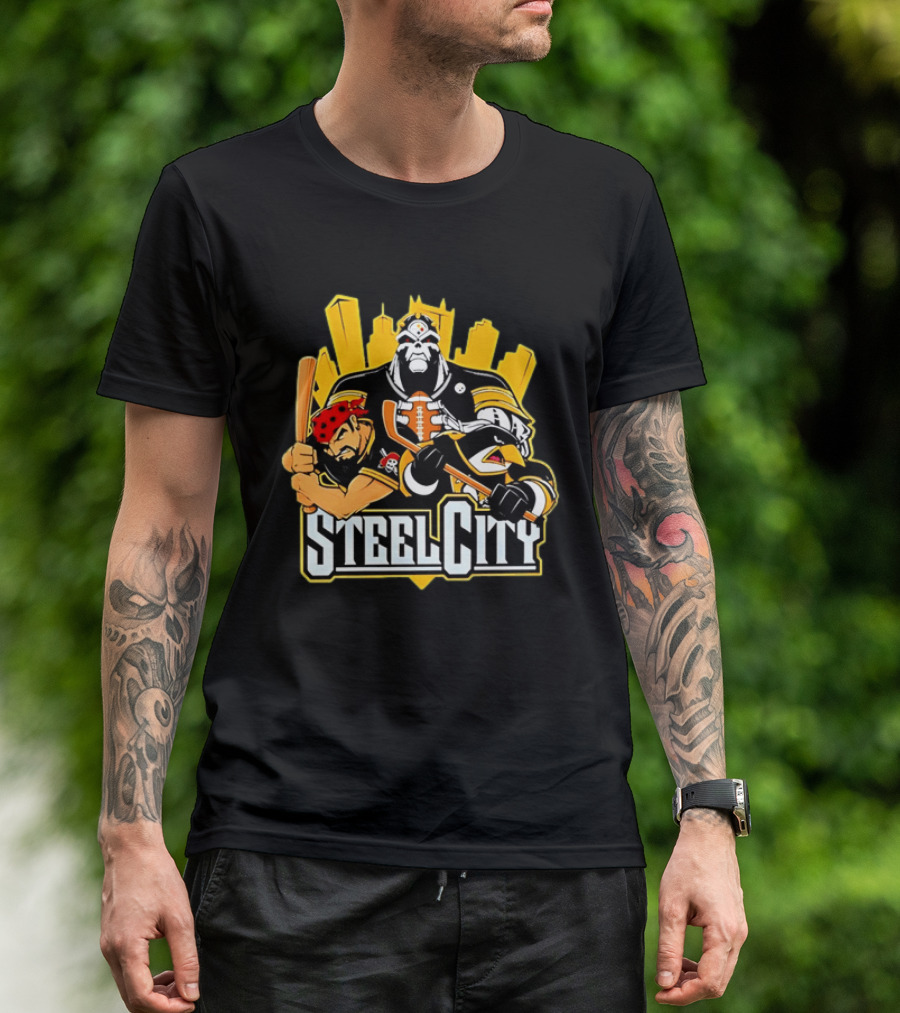 Steel City Pittsburgh Sports Teams Mascot Trio T-Shirt