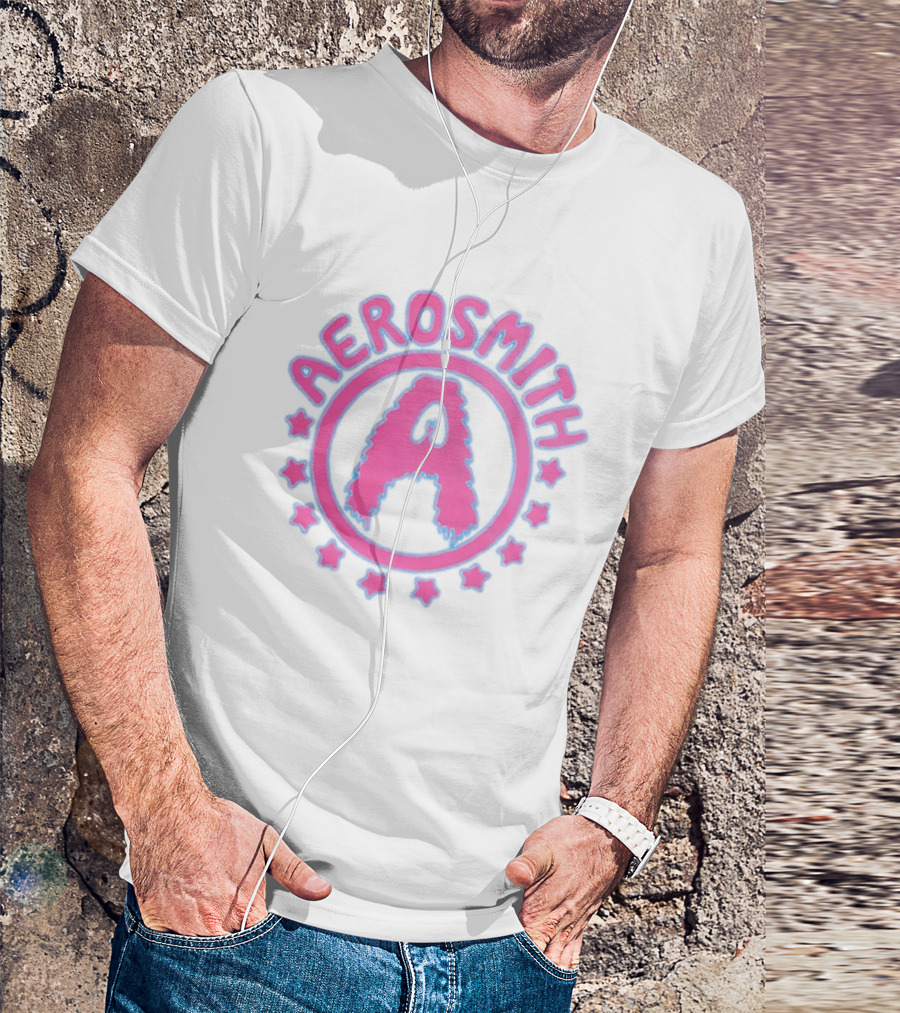 Aerosmith Retro Band Emblem Pink Blue Stars T-Shirt