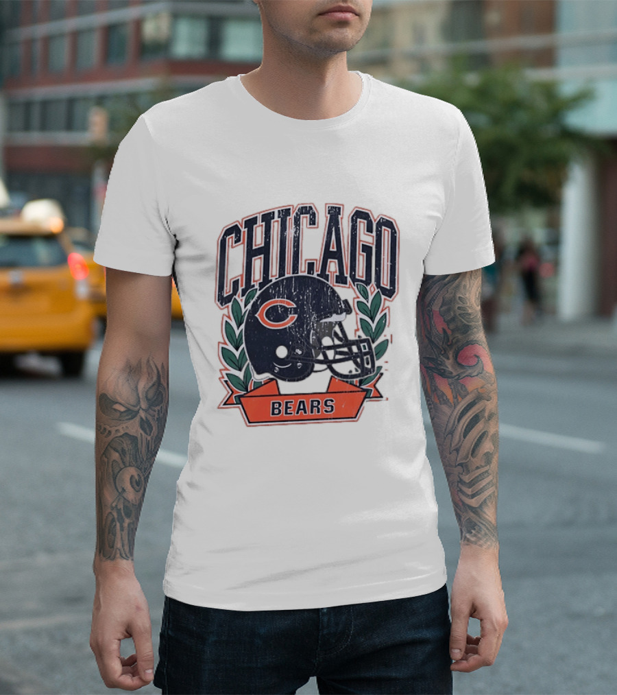 Chicago Bears Distressed Football Helmet T-Shirt