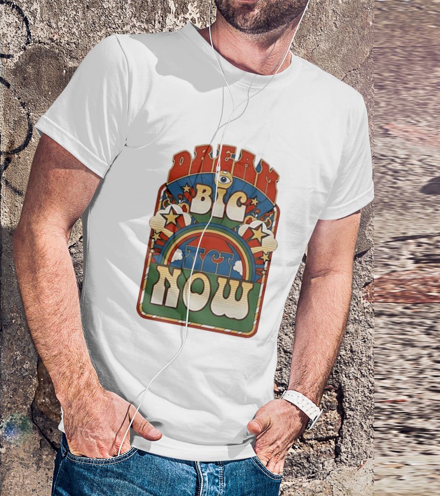 Dream Big Act Now Retro Rainbow Stars Motivational T-Shirt