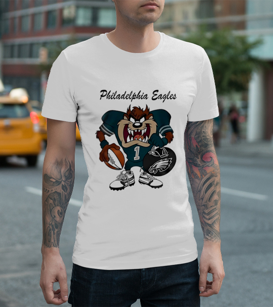 Philadelphia Eagles Taz Tasmanian Devil Football Player Cartoon T-Shirt