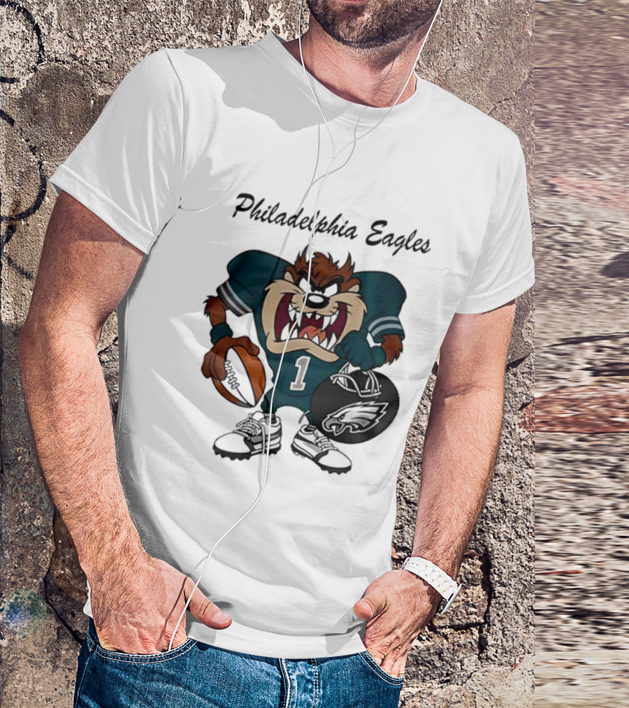 Philadelphia Eagles Taz Tasmanian Devil Football Player Cartoon T-Shirt