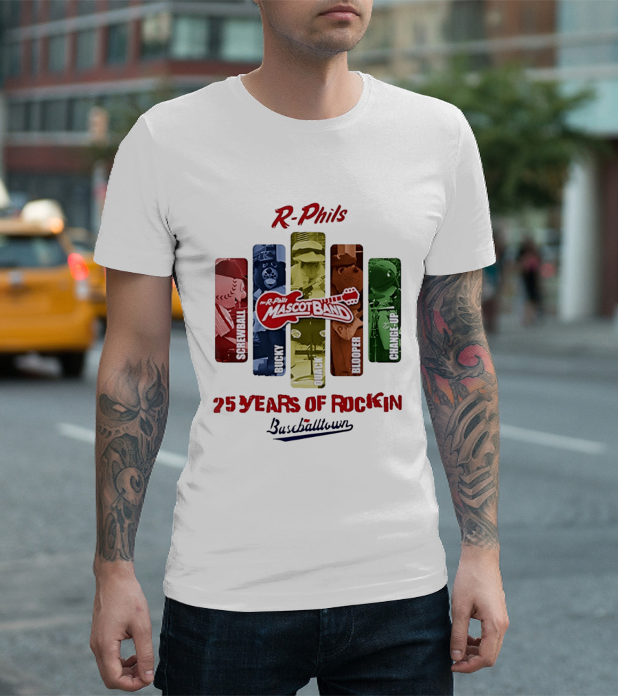 R Phils Mascot Band Screwball Bucky Quack Blooper Change Up 25 Years Of Rockin Baseballtown T-Shirt
