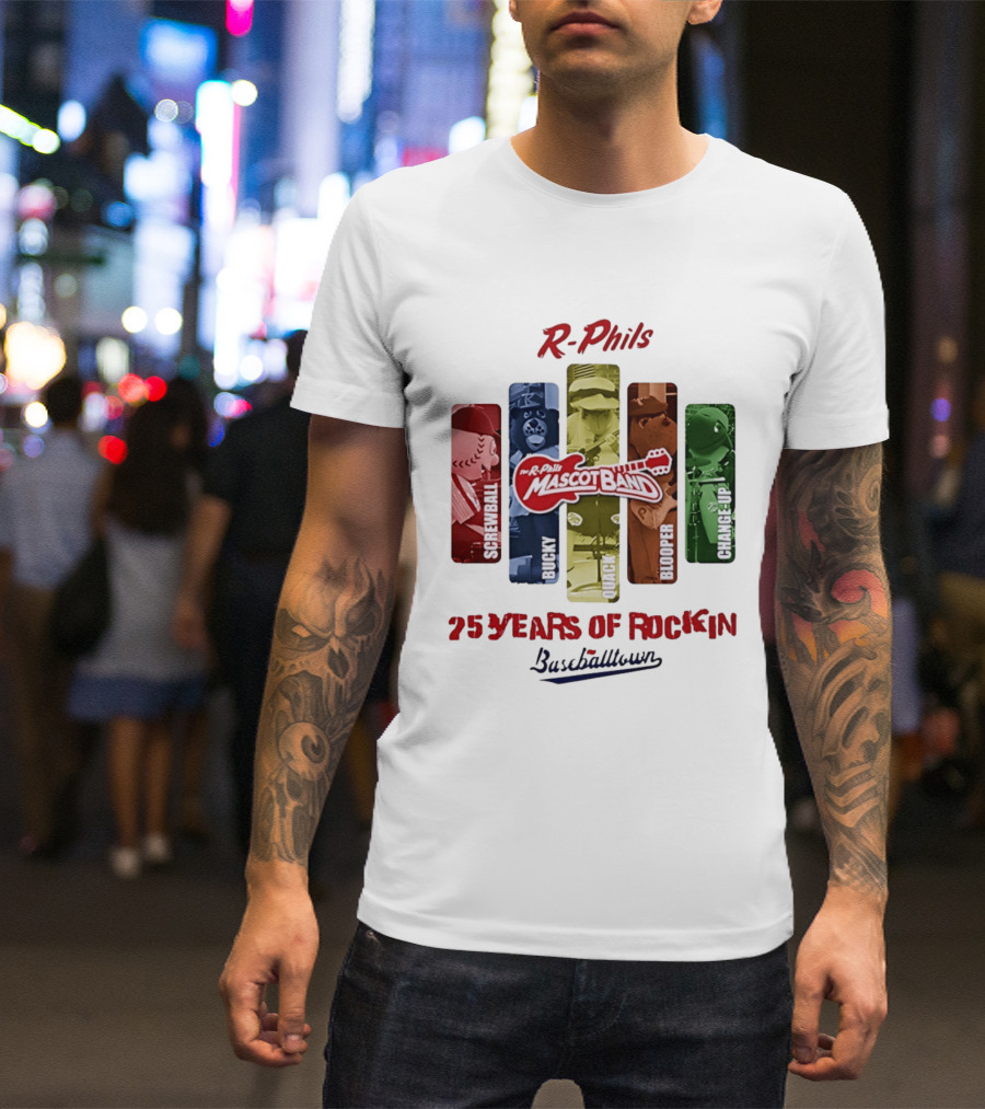 R Phils Mascot Band Screwball Bucky Quack Blooper Change Up 25 Years Of Rockin Baseballtown T-Shirt