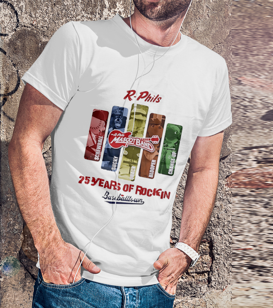 R Phils Mascot Band Screwball Bucky Quack Blooper Change Up 25 Years Of Rockin Baseballtown T-Shirt
