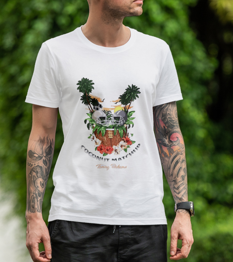 Tommy Bahama Coconut Matchup Football Tropical Palms Helmets Hibiscus T-Shirt