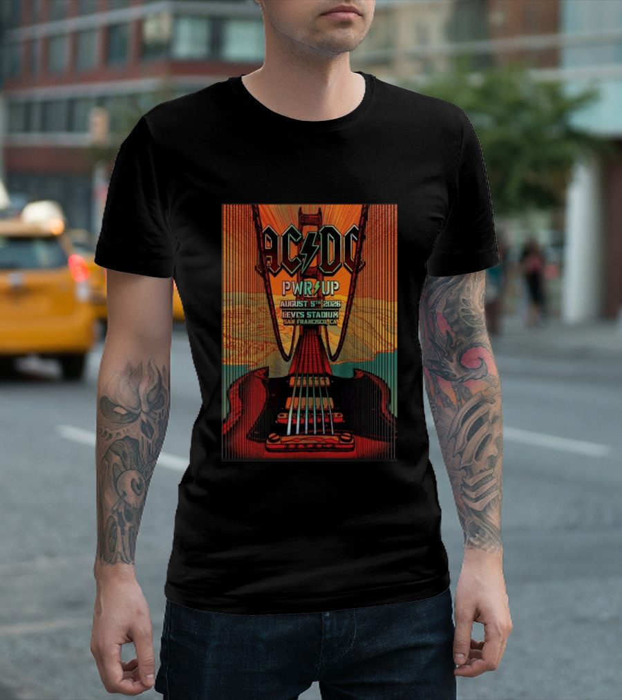 AC DC PWR UP August 5th 2026 Levi's Stadium San Francisco CA Golden Gate Bridge Guitar T-Shirt
