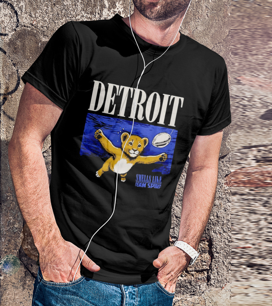 Detroit Lions Smells Like Team Spirit Nostalgic Blue Lion Cub Football T-Shirt