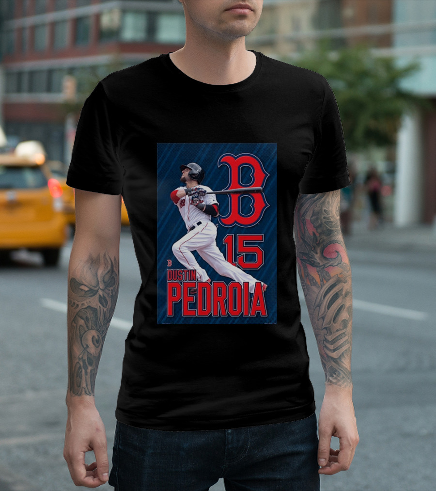 Dustin Pedroia Boston Red Sox 15 MLB Baseball Action T-Shirt