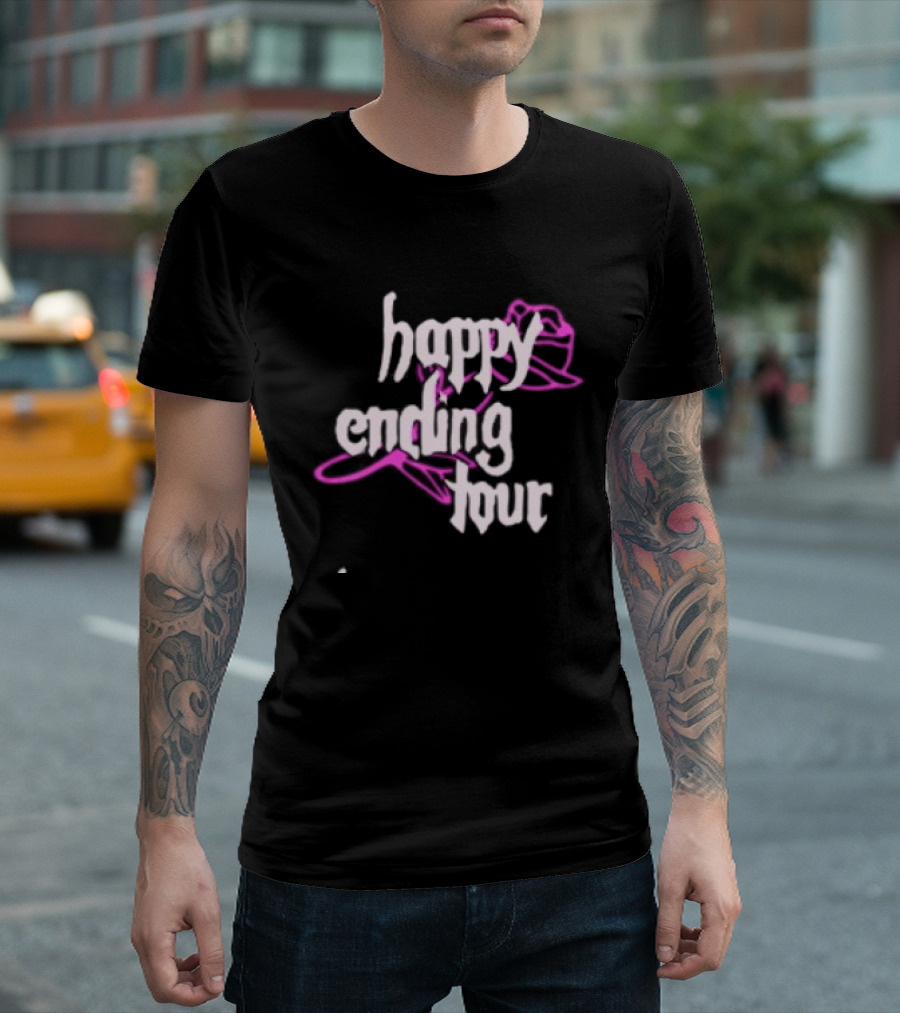 Bailey Rose Spinn Store Happy Ending Tour Trucker Hat Pink And White T-Shirt