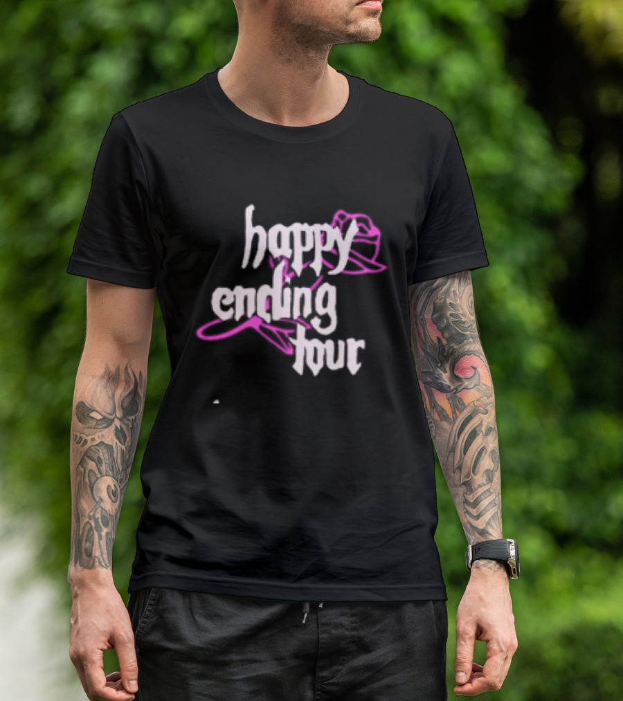 Bailey Rose Spinn Store Happy Ending Tour Trucker Hat Pink And White T-Shirt