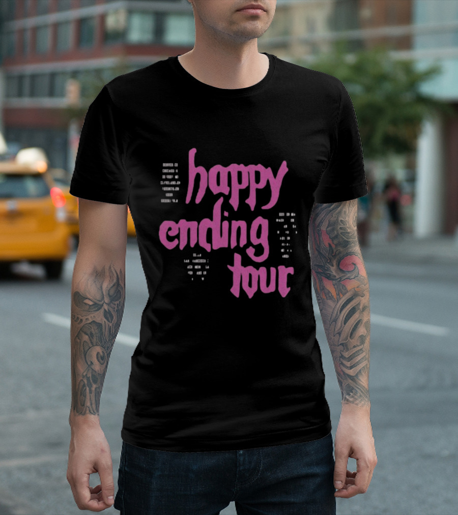 Bailey Rose Spinn Store Happy Ending Tour Pink Text With Date Locations T-Shirt