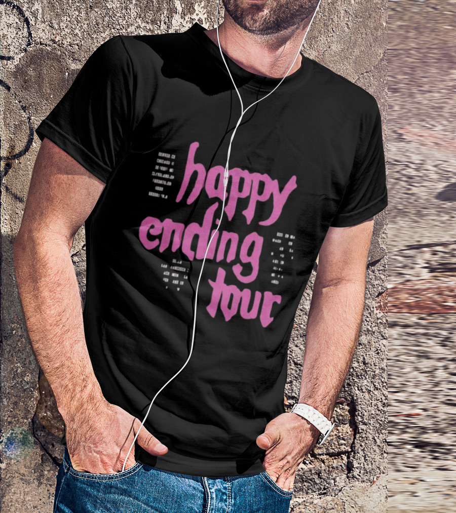 Bailey Rose Spinn Store Happy Ending Tour Pink Text With Date Locations T-Shirt