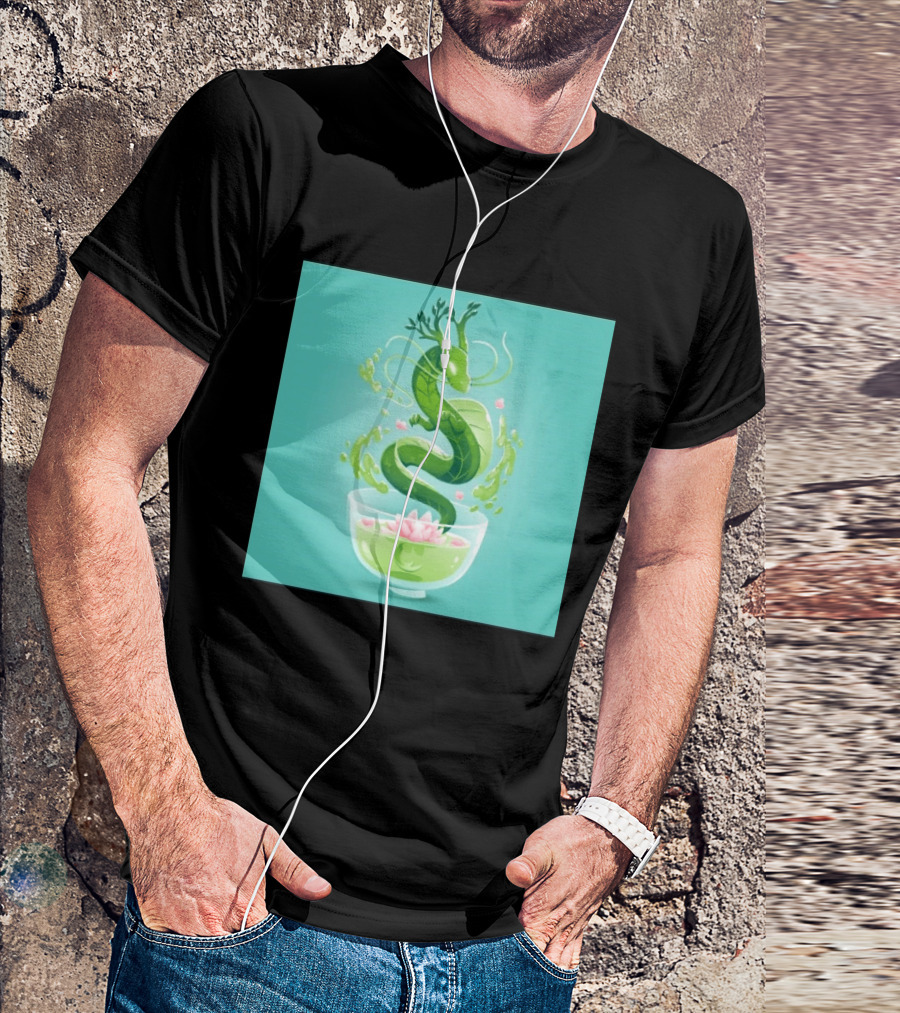 Green Tea Dragon In Teacup With Blossoms And Leaves T-Shirt