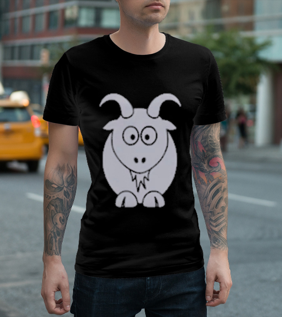 Cartoon Goat With Horns Cute Animal T-Shirt