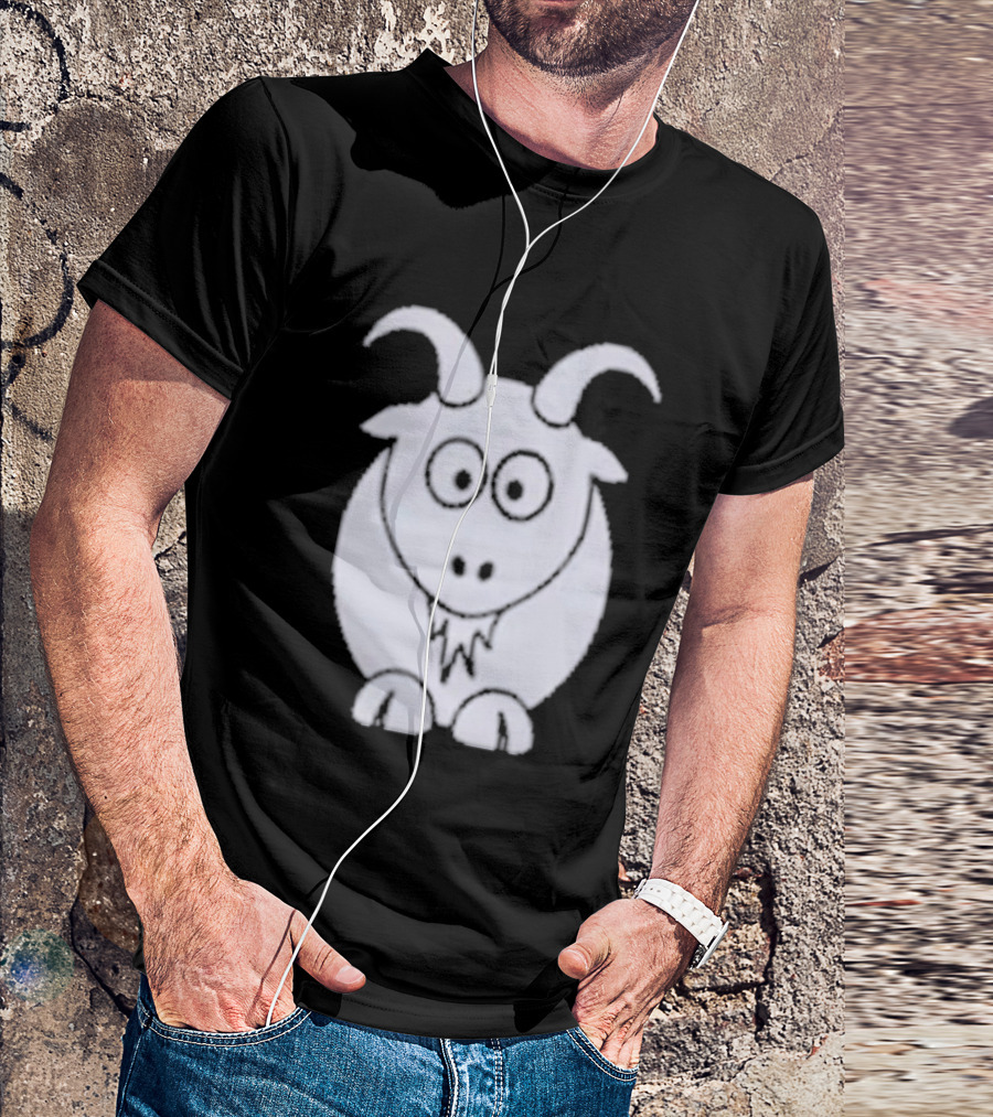 Cartoon Goat With Horns Cute Animal T-Shirt