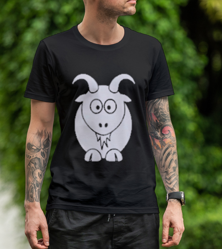Cartoon Goat With Horns Cute Animal T-Shirt