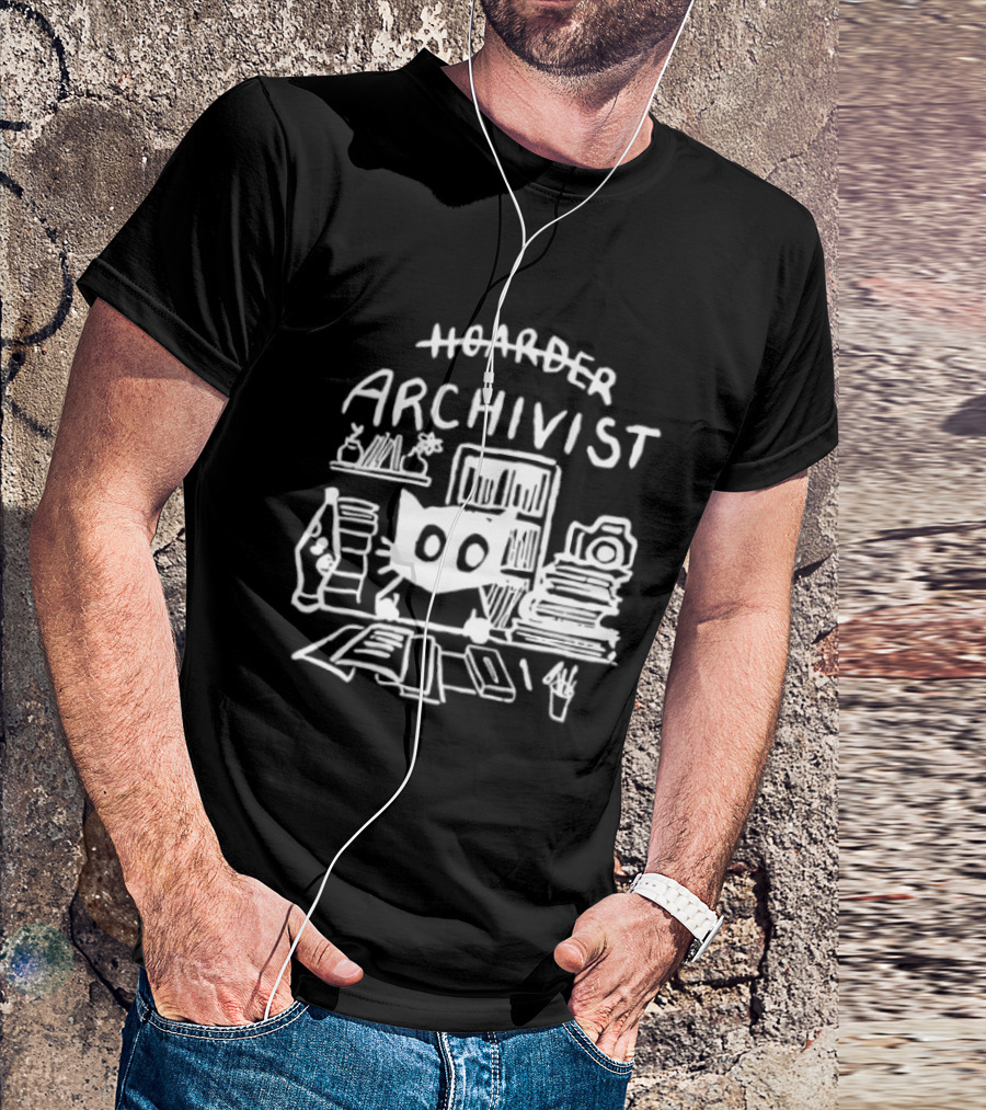 Hoarder Archivist Cat Surrounded By Books And Files T-Shirt