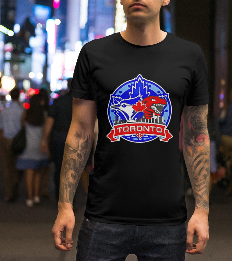 Toronto Raptors Blue Jays City Skyline Canada Leaf T-Shirt