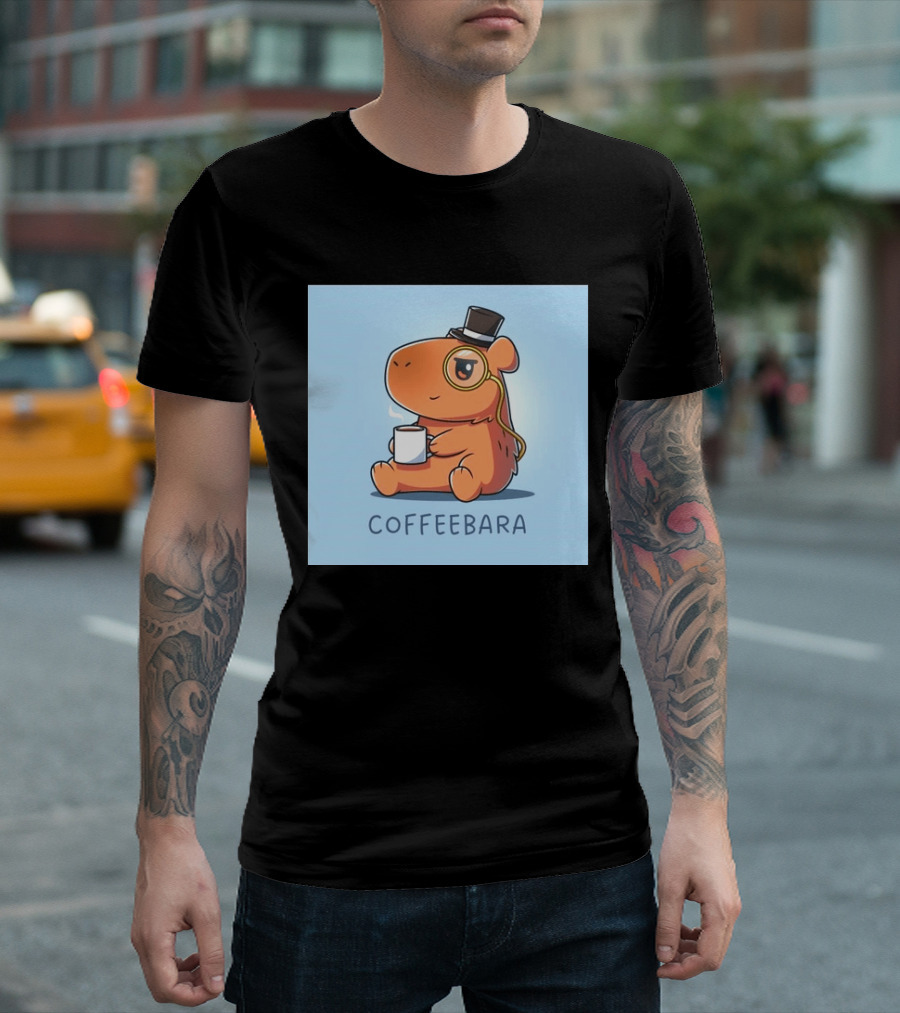 COFFEEBARA Cute Capybara Drinking Coffee With Top Hat And Monocle T-Shirt