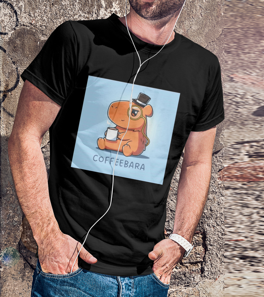 COFFEEBARA Cute Capybara Drinking Coffee With Top Hat And Monocle T-Shirt