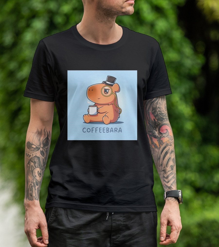 COFFEEBARA Cute Capybara Drinking Coffee With Top Hat And Monocle T-Shirt