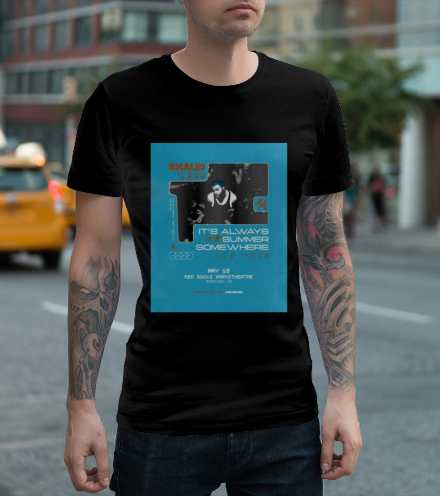 Khalid Lauv It's Always Summer Somewhere US Tour 2026 May 18 Red Rocks Amphitheatre Morrison CO Live Nation T-Shirt
