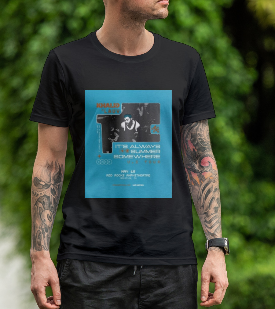 Khalid Lauv It's Always Summer Somewhere US Tour 2026 May 18 Red Rocks Amphitheatre Morrison CO Live Nation T-Shirt