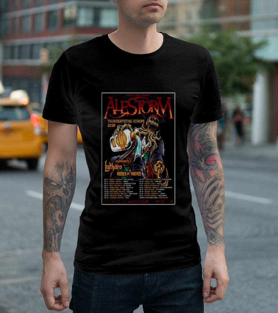 Alestorm Thunderfisting Europe 2025 Lutharo Roses Of Thieves Tour Dates T-Shirt