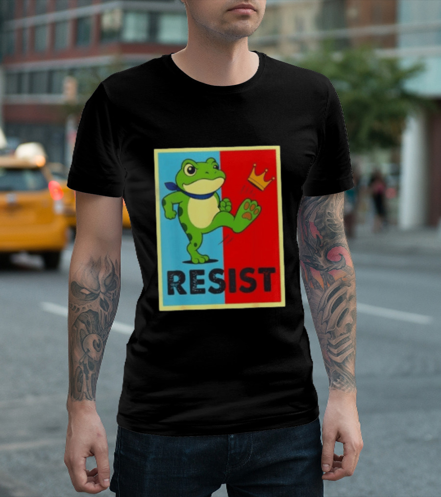 Resist Frog Kicking Crown Icon No Kings T-Shirt