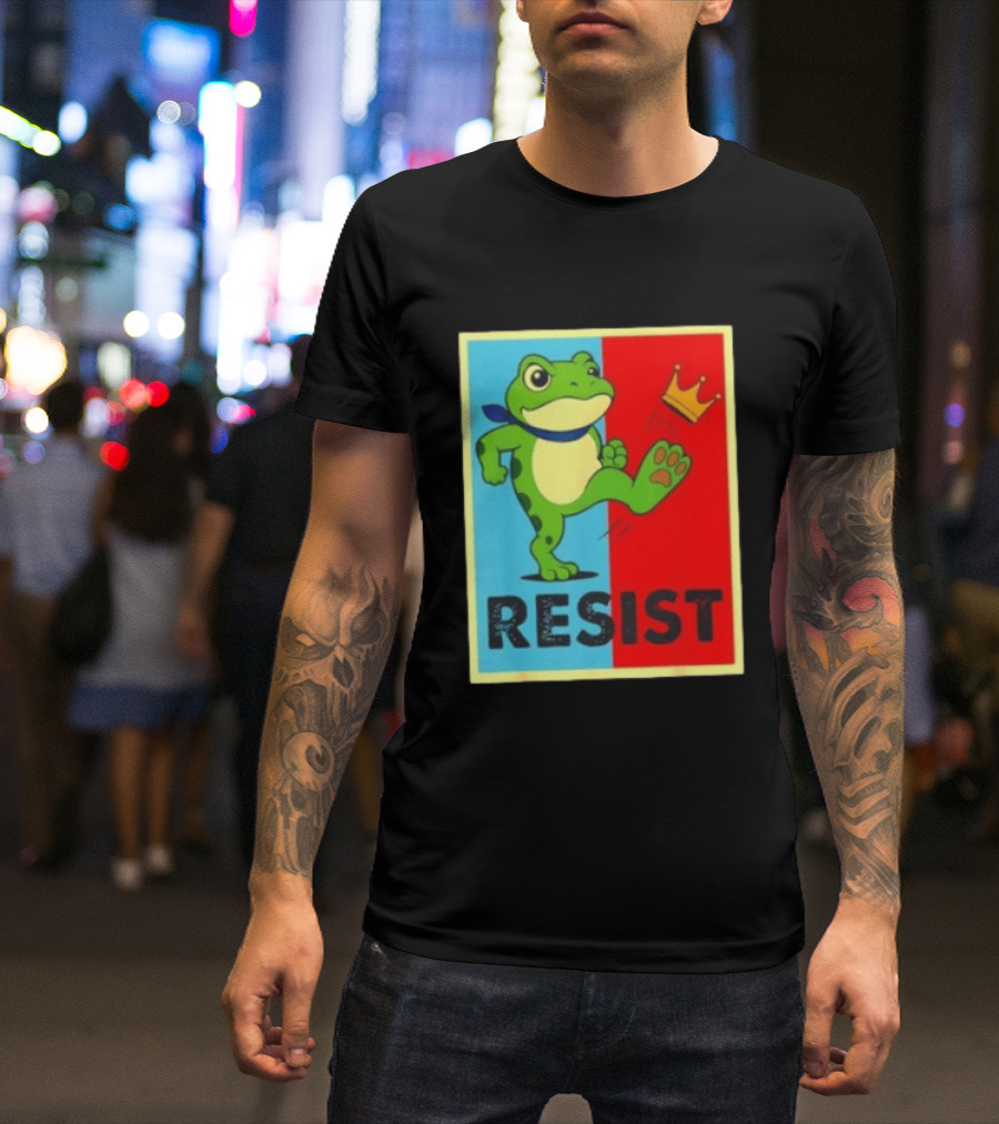 Resist Frog Kicking Crown Icon No Kings T-Shirt