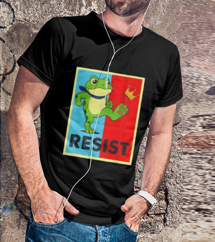 Resist Frog Kicking Crown Icon No Kings T-Shirt