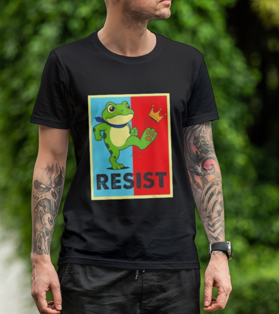 Resist Frog Kicking Crown Icon No Kings T-Shirt