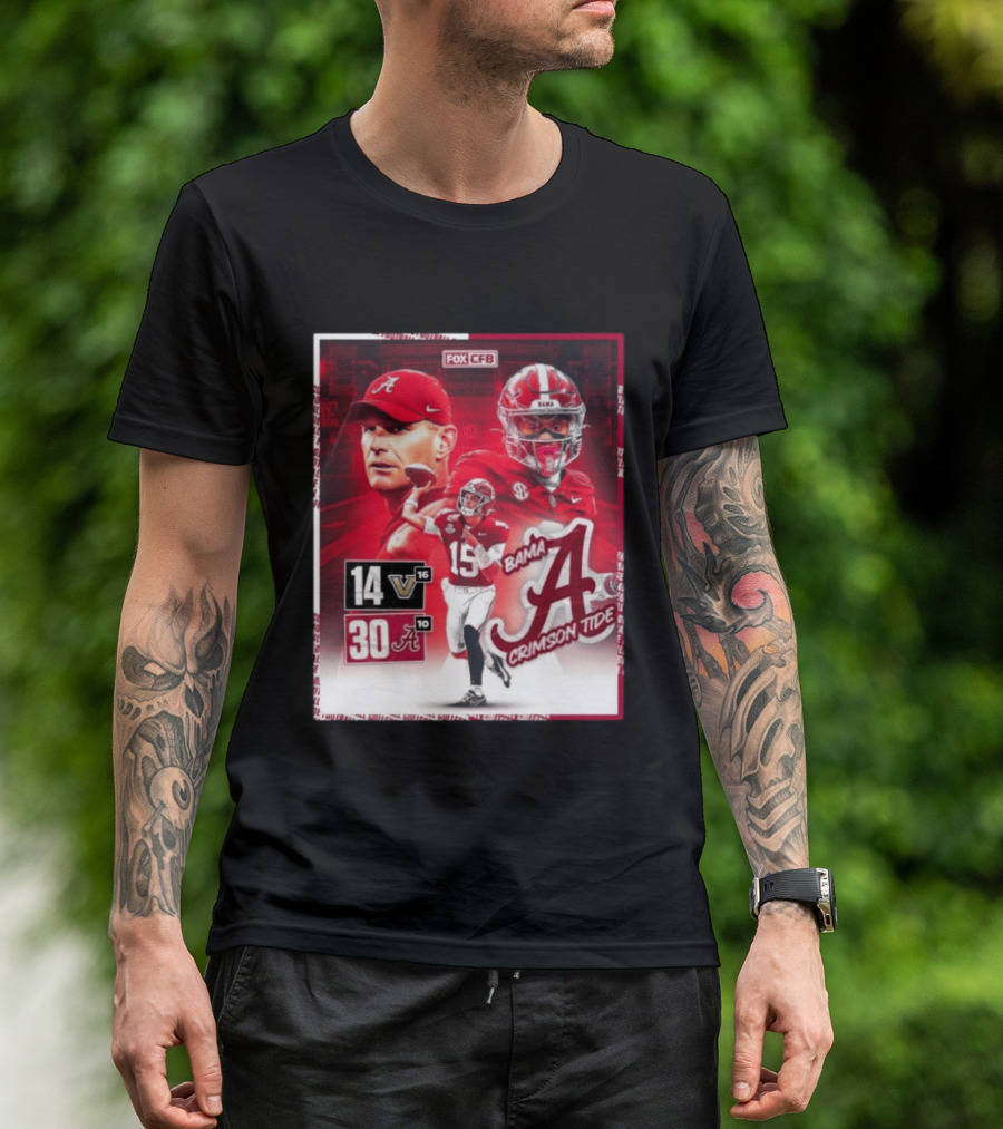 Crimson Tide Triumph Over Vanderbilt 30 14 Featuring Head Coach Kalen DeBoer And Jalen Milroe T-Shirt