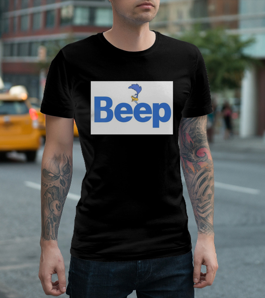 Looney Tunes Road Runner Beep Text Featuring Iconic Cartoon T-Shirt