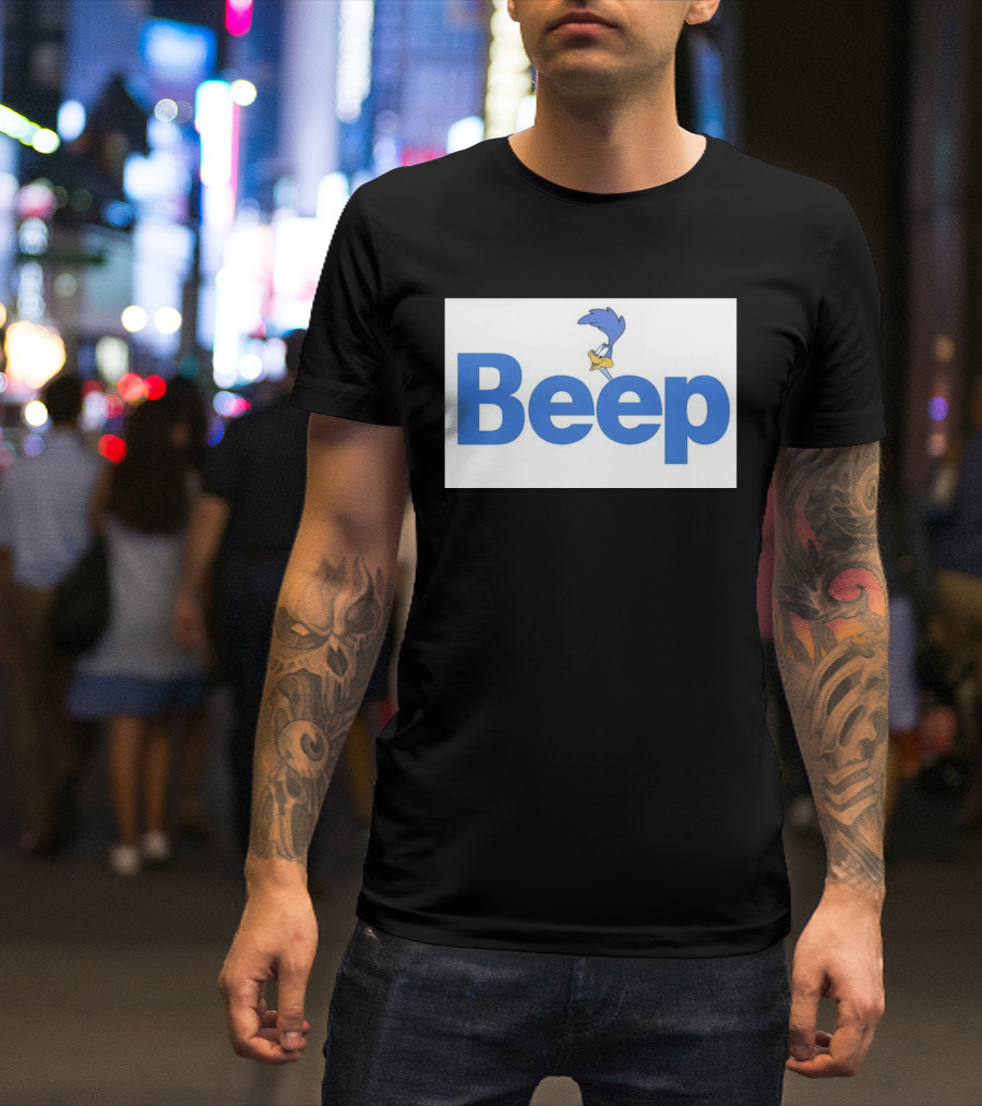 Looney Tunes Road Runner Beep Text Featuring Iconic Cartoon T-Shirt