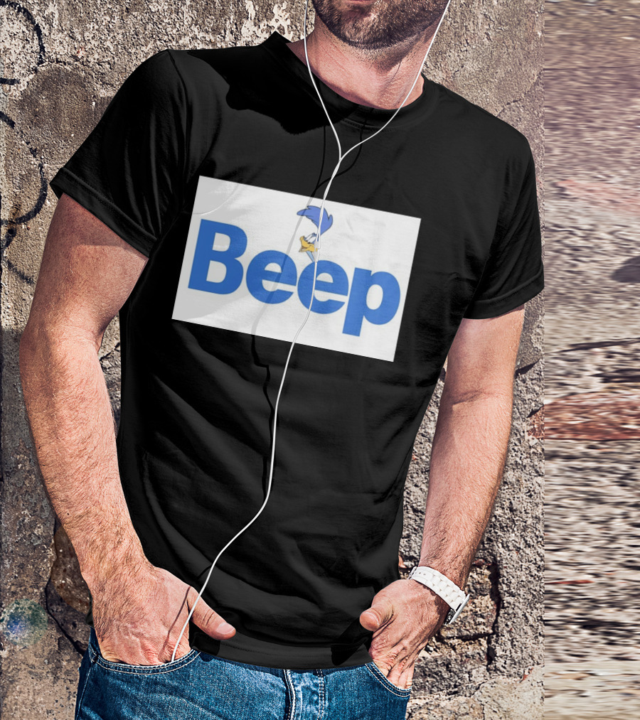Looney Tunes Road Runner Beep Text Featuring Iconic Cartoon T-Shirt