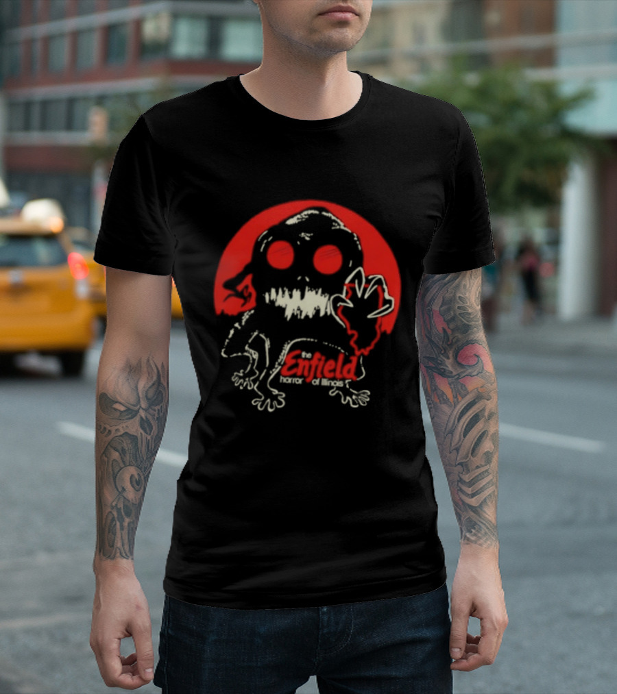 Enfield Horror Cryptid Creature Illustration With Red Circle T-Shirt
