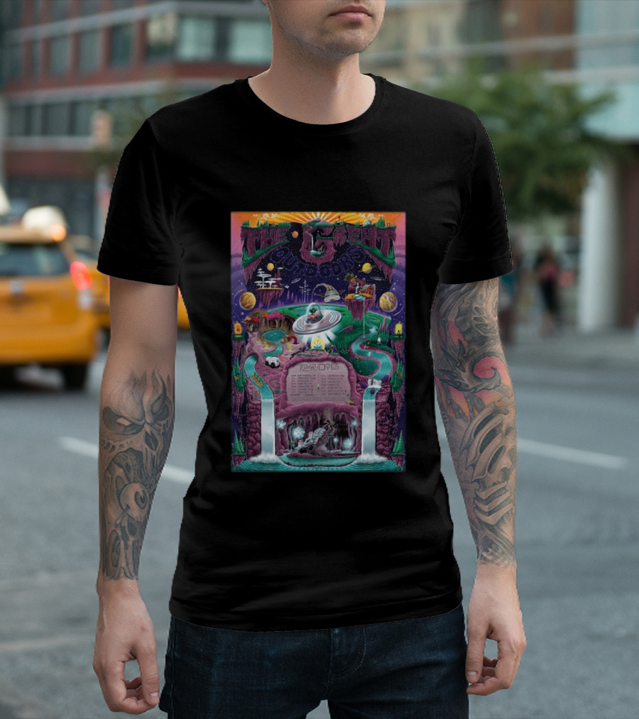 The Great Outdoors Fall Tour 2026 Cosmic Adventure Spaceships Waterfalls Planets T-Shirt