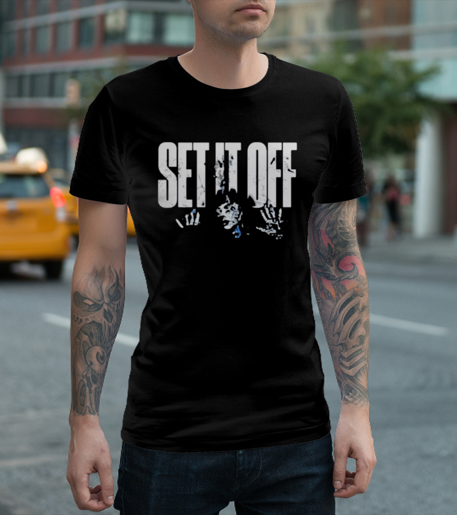 Set It Off Cracked Text With Blue Paint Effect T-Shirt
