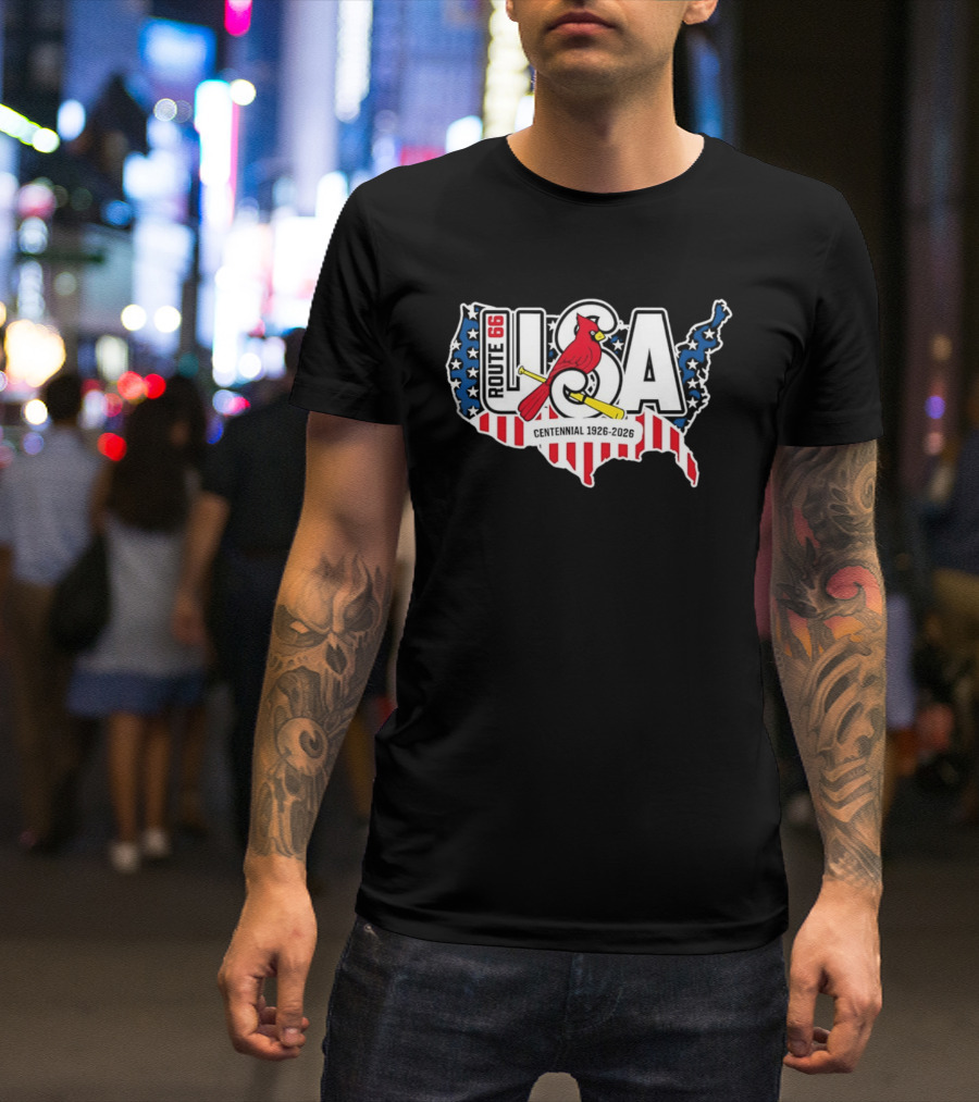 St Louis Cardinals Route 66 USA Centennial 1926 2026 American Flag Map T-Shirt