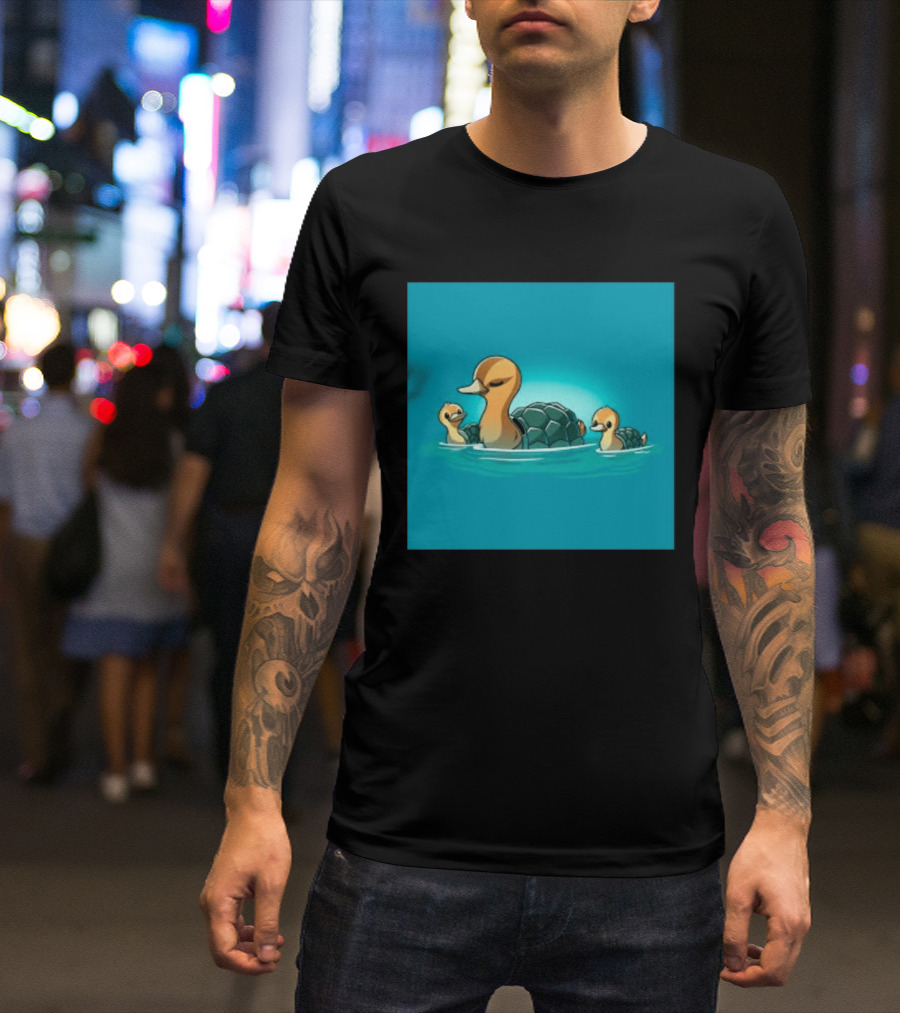 Turtle Ducks Swimming Cute Playful Hybrid Creatures T-Shirt