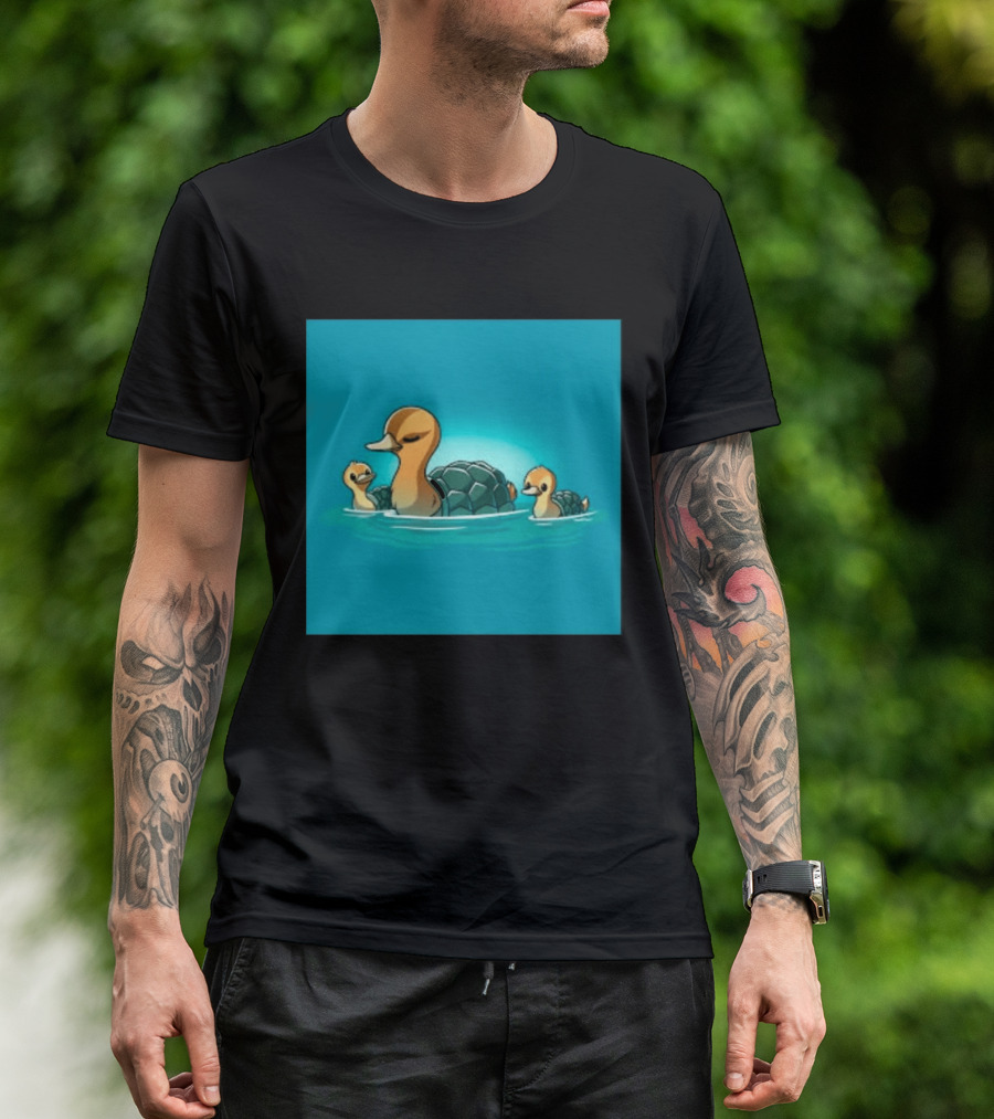 Turtle Ducks Swimming Cute Playful Hybrid Creatures T-Shirt