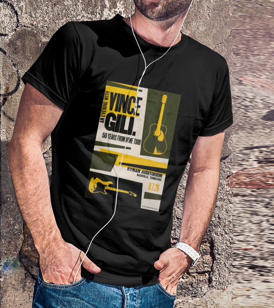 An Evening With Vince Gill 50 Years From Home Tour Ryman Auditorium Nashville August 7 2026 T-Shirt