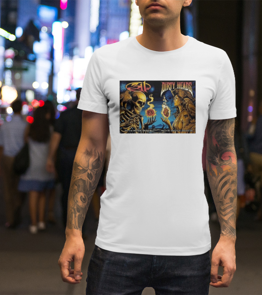 311 X Dirty Heads August 5 2026 Council Bluffs Iowa Harrah's Stir Cove Exclusive Set Skeleton Pirate Roses T-Shirt