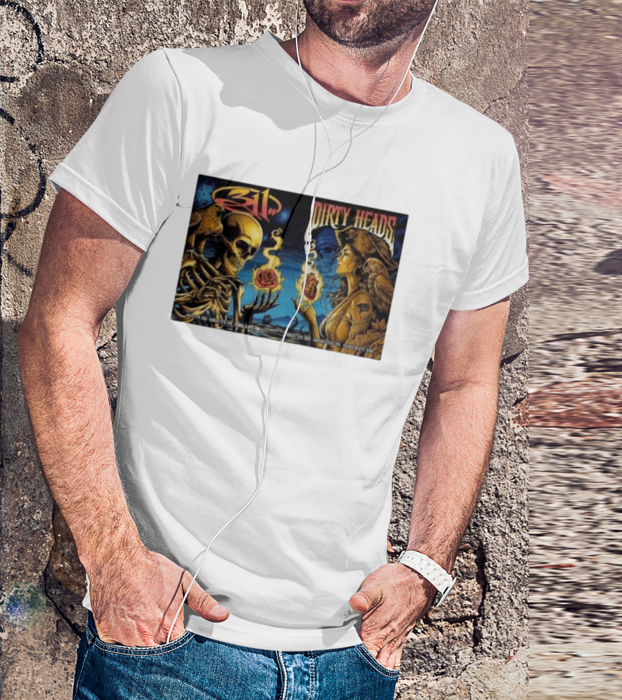 311 X Dirty Heads August 5 2026 Council Bluffs Iowa Harrah's Stir Cove Exclusive Set Skeleton Pirate Roses T-Shirt