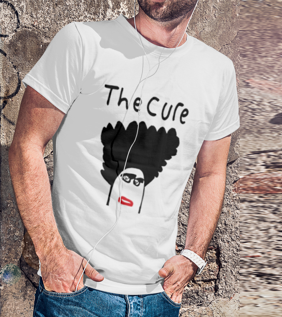Kieran Maguire Wearing The Cure Text Bold Face Black Hair Red Lips T-Shirt
