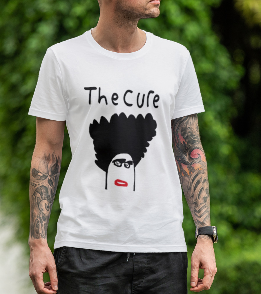 Kieran Maguire Wearing The Cure Text Bold Face Black Hair Red Lips T-Shirt
